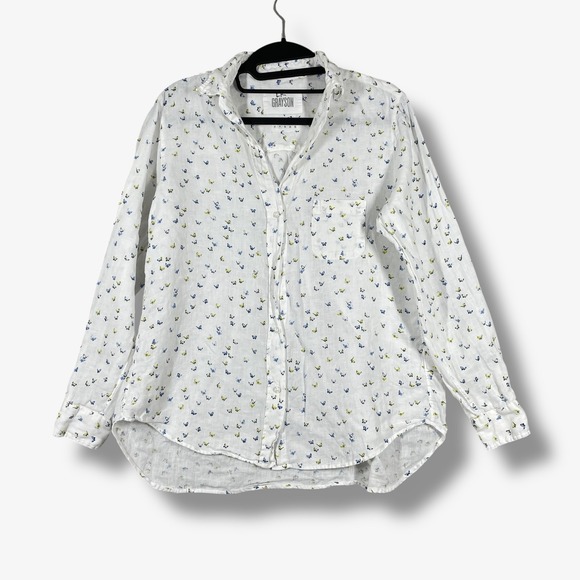 Grayson Linen Button Up Blouse Womens 2 Medium Butterfly Lightweight Boho - Picture 1 of 7